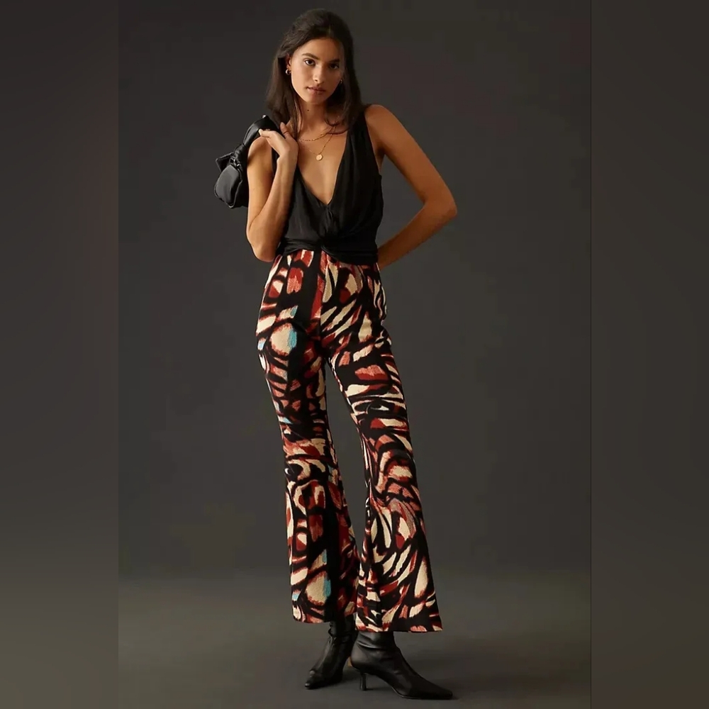 Anthropologie Joni Stretch Flare Pants, abstract pattern, Size L